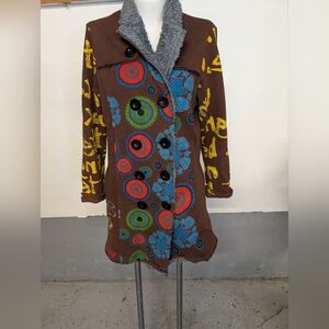 Brown Graphic Graffiti Artistic Sweatshirt Material Women's Coat L